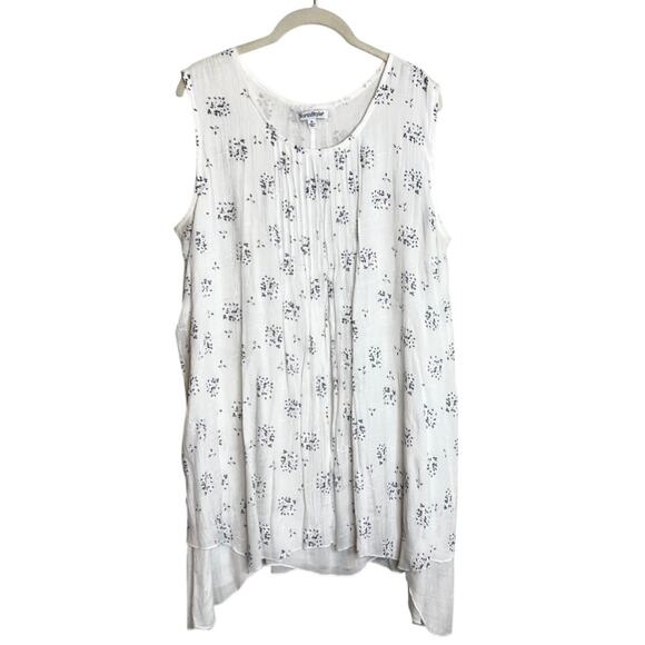 NorthStyle Womens Sleeveless Tunic Top XL White Navy Floral Crinkle Blouse Boho - Picture 1 of 6